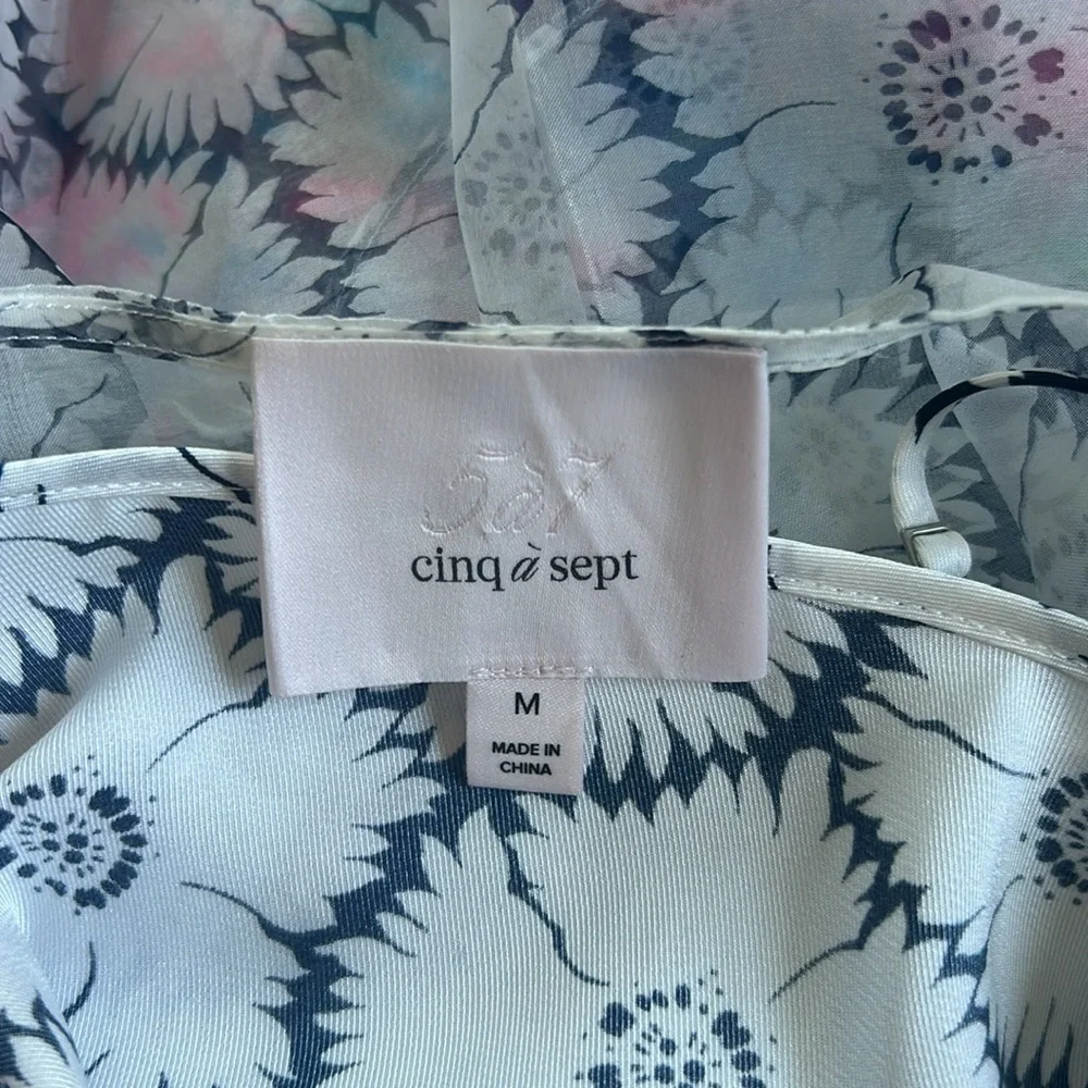 Cinq À Sept Esther Floral Ruffle Hem Sleeveless Silk Top Ivory/navy Size Medium - Picture 11 of 12